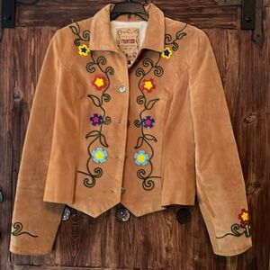 Suede embelished short button up jacket